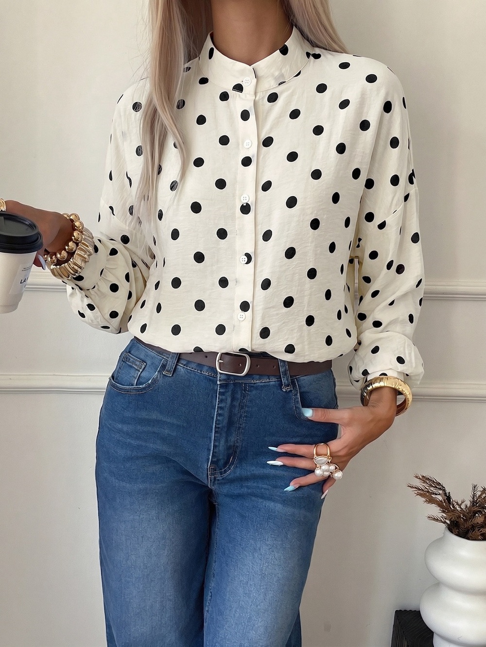 Polka Dot Button-Up Shirt